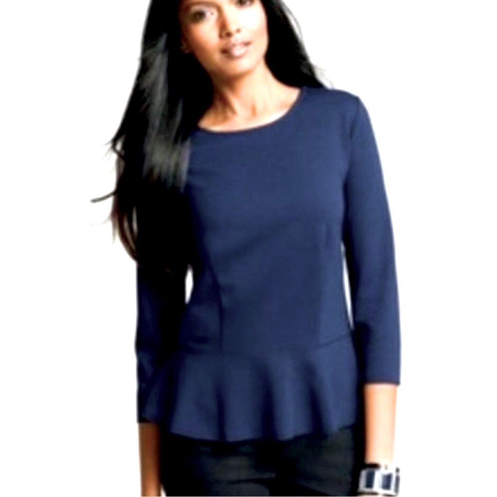 Ann Taylor 2-pc SET: peplum top & pencil skirt in navy blue